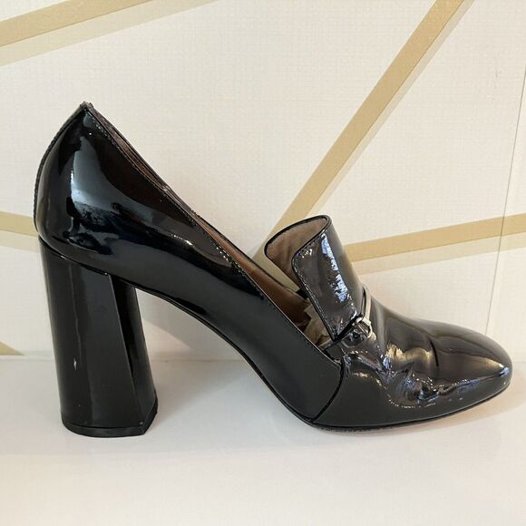 Lewit Amara Black Patent Leather Block Heel Pump Loafers Sz 39.5 US 9.5 - Picture 5 of 10